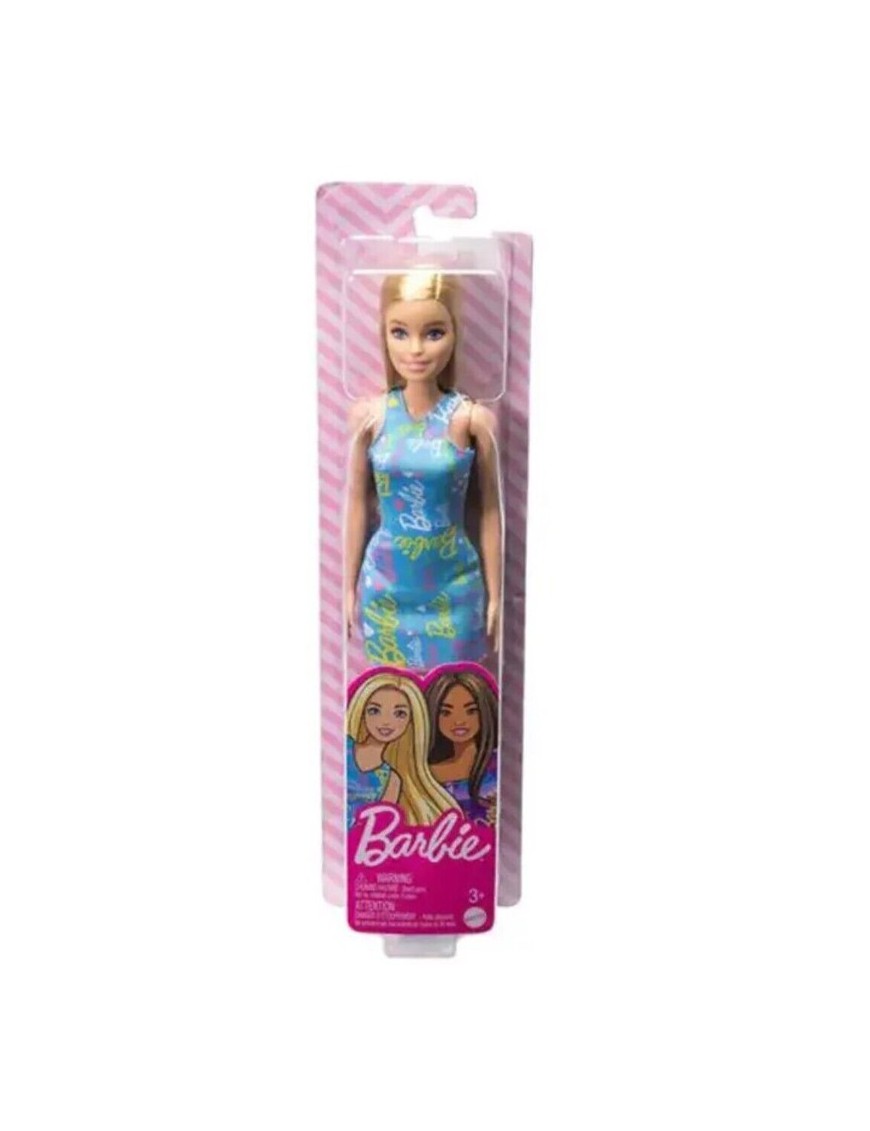 Bambola barbie 30 cm bionda con vestito azzurro mattel hgm59