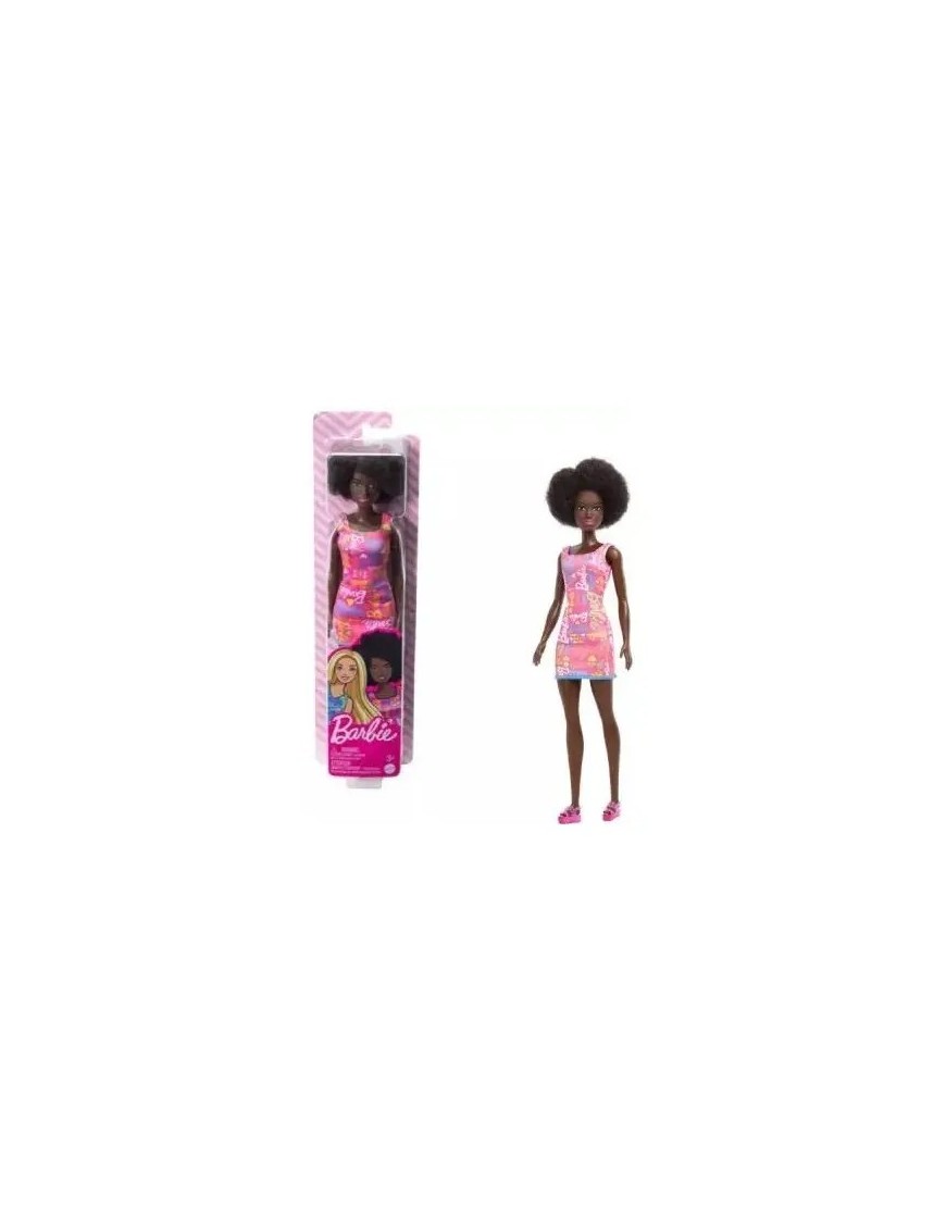 Bambola barbie 30 cm nera con vestito rosa mattel hgm59