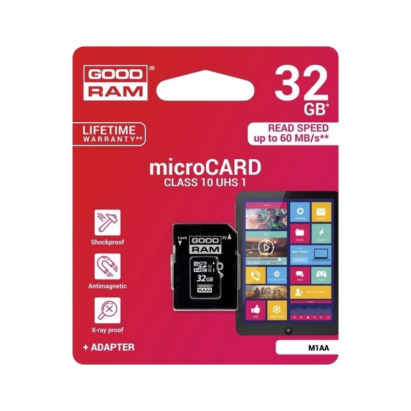 GOODRAM MEMORY CARD M1AA MICROSD HC 32 GB + ADATTATORE SD CLASSE 10